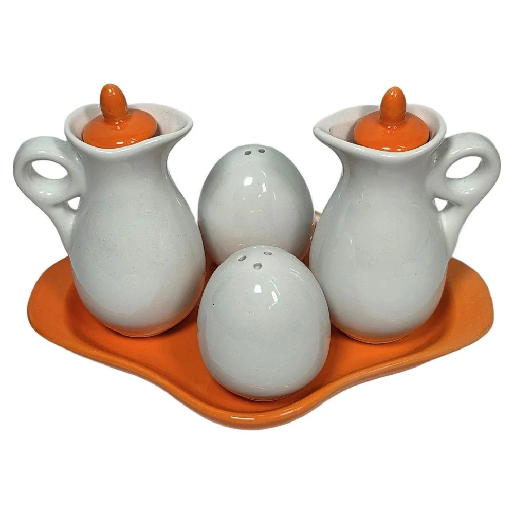 Roberto Gonzalez‎ Citrus Cruet Condiment Set Ceramic Orange Vinegar Oil Shakers